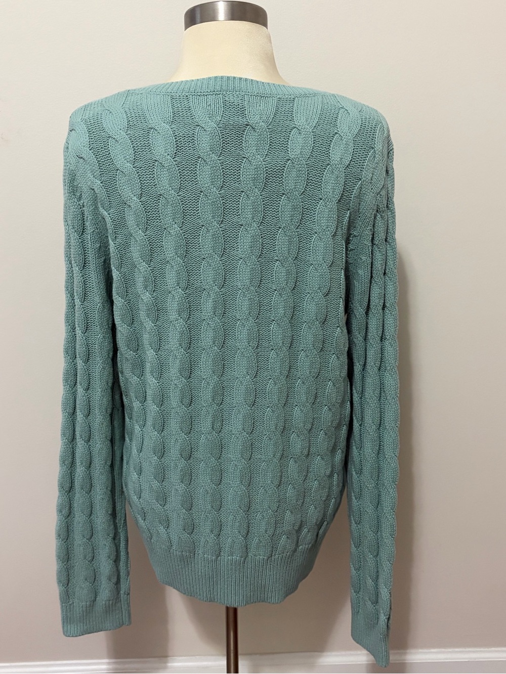 NWT Preswick & Moore L Aquifer Green Cable Knit V-Neck Sweater L - Picture 5 of 8